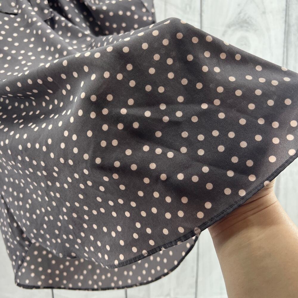 LC Lauren Conrad MEDIUM Gray Brown Polka Dot Pleated Bow Chiffon Top Blouse - Picture 5 of 9
